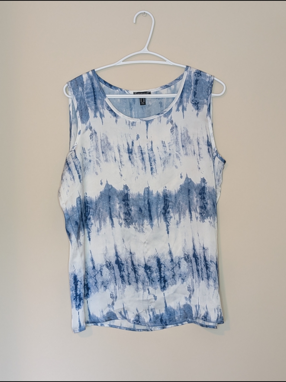Conrad C Sleeveless Tie-Dye Tank Top - Blue & White, Size 10
